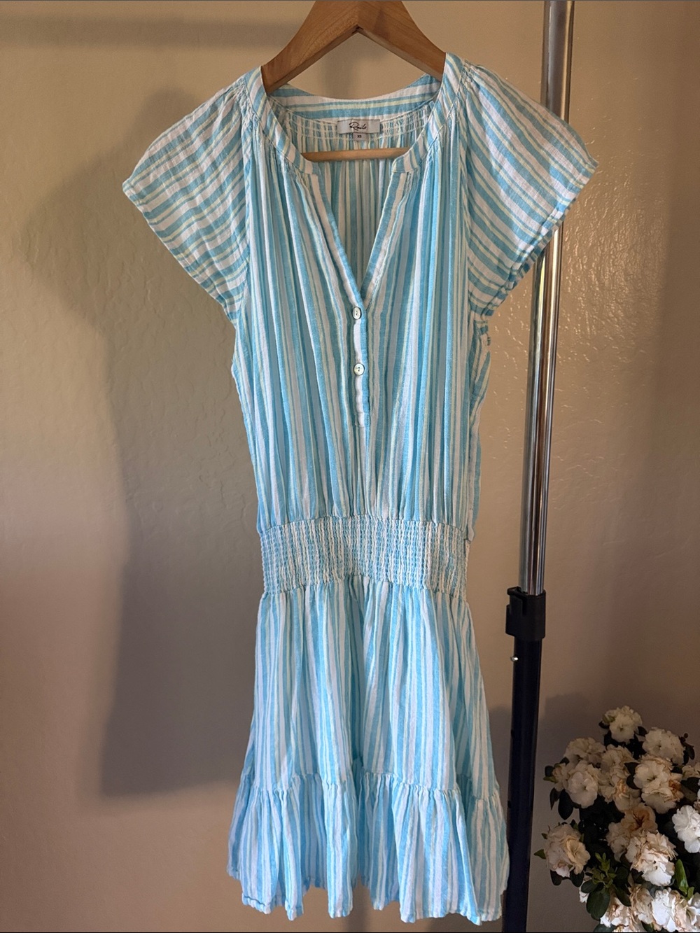 Rails Augustine Light Blue Striped Smocked-Waist Mini Dress Size XS - Picture 10 of 12